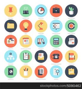 Abstract vector set of colorful flat business and office icons. Concepts and design elements for mobile and web applications.