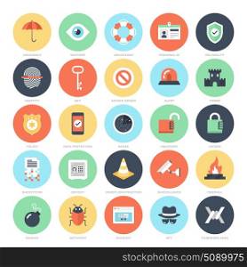 Abstract vector set of colorful flat security and protection icons. Creative concepts and design elements for mobile and web applications.. Security and Protection