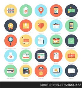 Abstract vector set of colorful flat shopping and commerce icons. Creative concepts and design elements for mobile and web applications.. Shopping and Commerce