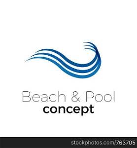 Abstract vector sign blue wave, beach and pool concept