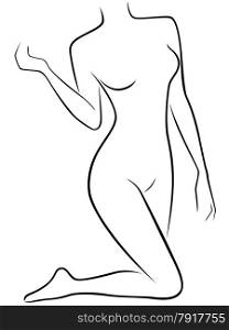 Abstract vector silhouette of lower part of slim female body, hand drawing vector outline