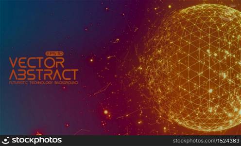 Abstract vector space colorful background. Chaotically connected points and polygons flying in space. Flying debris. Futuristic technology style. Elegant background for business presentations.