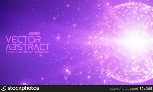 Abstract vector space violet background. Chaotically connected points and polygons flying in space. Flying debris. Futuristic technology style. Elegant background for business presentations.