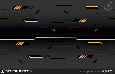 Abstract vector technology futuristic grey cyber black line circuit yellow light power geometric design seamless pattern background illustration.