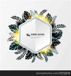Abstract vector template summer leaves with golden glitter decoration brochure cover design on white background. You can use for summer design background, ad, poster, cover design, artwork. illustration vector eps10