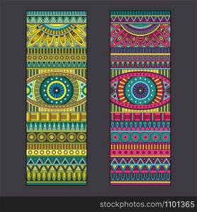 Abstract vector tribal ethnic background set. Three variants of color. Abstract vector tribal ethnic background set