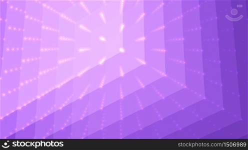 Abstract vector violet background. Matrix of points and polygons with illusion of depth and perspective. Abstract futuristic space background.