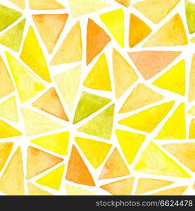Abstract vector watercolor seamless pattern with yellow and orange triangles on a white background