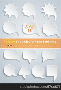 Abstract Vector White Speech Bubbles Set on Grey Background