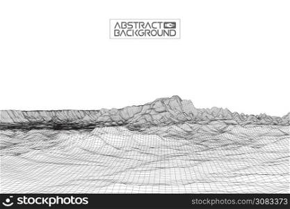 Abstract vector wireframe landscape background. Cyberspace grid. 3d technology wireframe vector illustration. Digital wireframe landscape .. Abstract vector wireframe landscape background. Cyberspace grid. 3d technology wireframe vector illustration. Digital wireframe landscape for presentations .