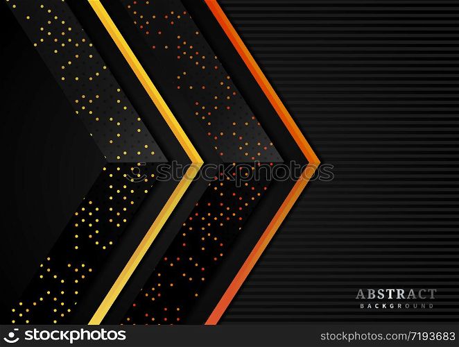 Abstract vibrant color triangle geometric overlap layer with glitter and glowing dots on black background modern concept. You can use for ad, poster, template, business presentation. Vector illustration