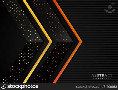Abstract vibrant color triangle geometric overlap layer with glitter and glowing dots on black background modern concept. You can use for ad, poster, template, business presentation. Vector illustration