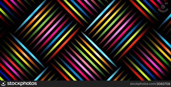 Abstract vibrant colorful diagonal stripe pattern on black background. Vector illustration