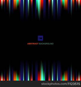 Abstract vibrant stripe lighting vertical lines blue, green, red color on black background with space for your text. Vector illustration