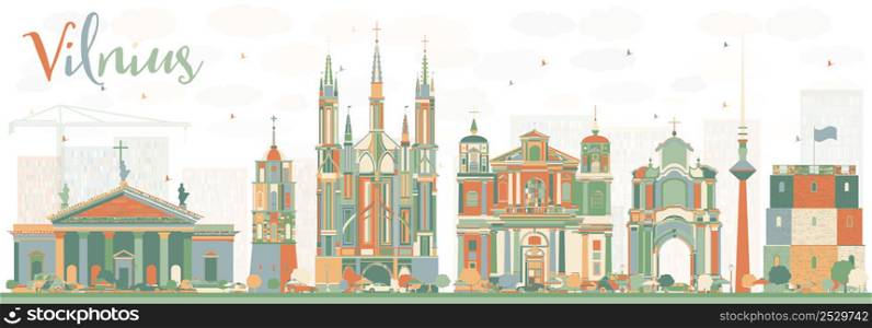 Abstract Vilnius Skyline with Color Landmarks. Vector Illustration. Business Travel and Tourism Concept with Historic Buildings. Image for Presentation Banner Placard and Web Site.