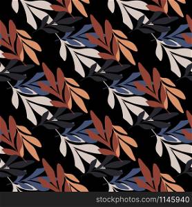 Abstract vintage leaf seamless pattern for fabric design on black background. Tropical leaves wallpaper. Design for fabric, textile print, wrapping paper. Vintage vector illustration. Abstract vintage leaf seamless pattern for fabric design on black background.