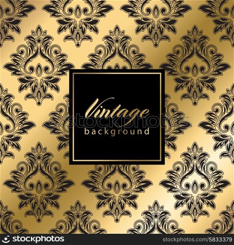Abstract vintage seamless damask pattern. Vector vintage gold card with seamless damask pattern EPS 10