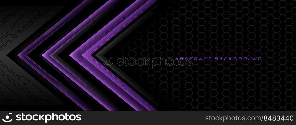 Abstract violet grey metal black cyber circuit futuristic technology geometric on hexagon mesh design modern background vector illustration.