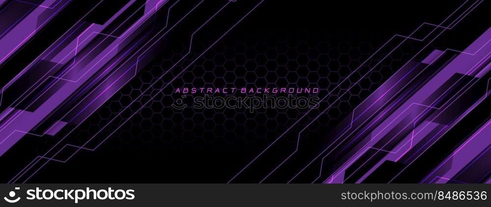 Abstract violet neon cyber circuit futuristic technology geometric on black hexagon mesh design modern background vector illustration.