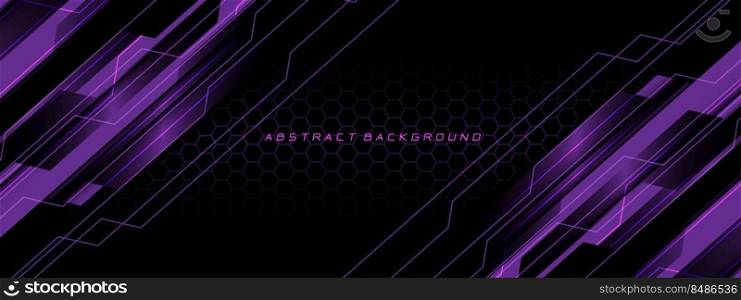 Abstract violet neon cyber circuit futuristic technology geometric on black hexagon mesh design modern background vector illustration.