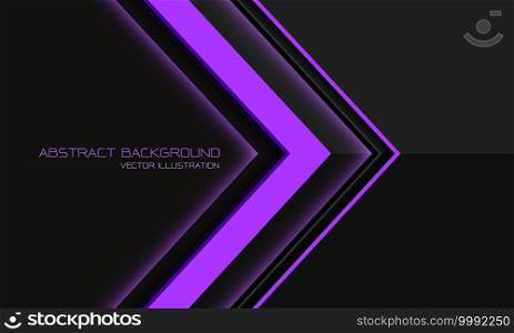 Abstract violet neon light arrow direction geometric on grey metallic with blank space design modern futuristic background vector illustration.