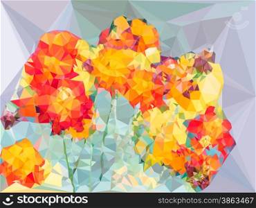 Abstract vivid color polygonal background,cosmos flower shape, Vector illustration triangular style