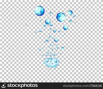 Abstract water background with bubbles of air with transparency grid on back. Vector Illustration.
