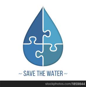 Abstract water drop made of puzzle pieces, save the water concept, vector eps10 illustration. Water Drop