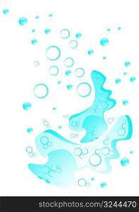 Abstract water splash with blue bubbles, vector illustration