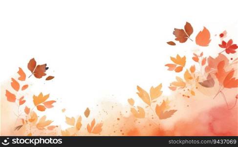 Abstract  watercolor autumn, orange, red, brown background with leaves and splashes. Vector illustration. Can be used for advertisingeting, presentation, design, invitation,  social media, web.