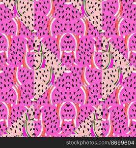 Abstract watermelon slices mosaic seamless pattern. Creative skin endless wallpaper. Decorative design for fabric, textile print, wrapping, cover. Vector illustration. Abstract watermelon slices mosaic seamless pattern. Creative skin endless wallpaper.
