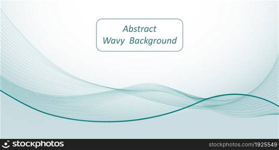 Abstract wave background. Teal undulate wave swirl swoosh, flowing sea water, air wind, dynamic smooth curve lines. Modern trendy design for banner. Vector illustration