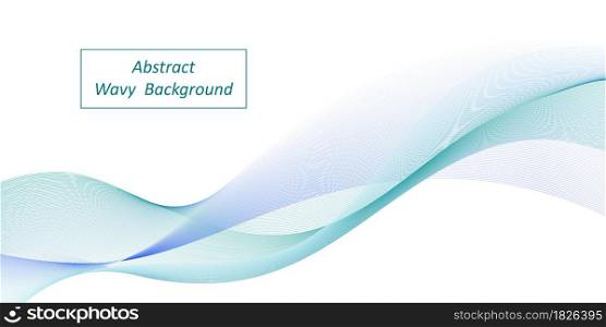 Abstract wave, blue and teal swirl wave. Decorative swoosh, color flow on white background. Transparent veil texture. Modern trendy banner or poster design. Vector illustration