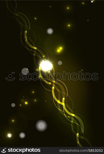 Abstract wave color glowing lines in dark space with stars and light effects. Abstract color glowing lines in dark space with stars and light effects. Futuristic wave background with copyspace for your message