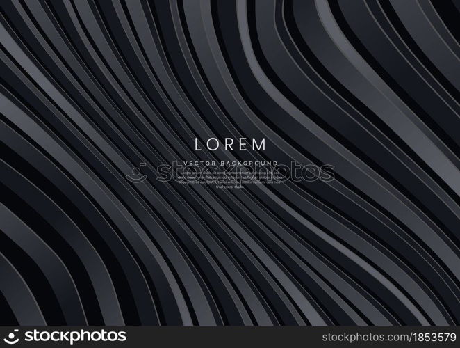 Abstract wave curved lines pattern on dark background and texture. Vector illustration