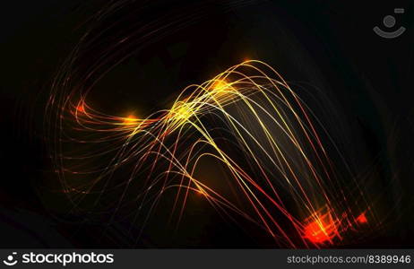 Abstract wave lines energy gold light on black design modern futuristic technology background vector 