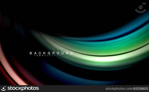 Abstract wave lines fluid rainbow style color stripes on black background. Abstract wave lines fluid rainbow style color stripes on black background. Vector artistic illustration for presentation, app wallpaper, banner or poster