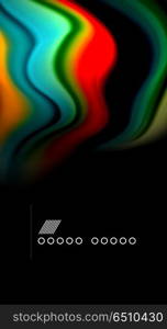 Abstract wave lines fluid rainbow style color stripes on black background. Artistic illustration for presentation, app wallpaper, banner or poster. Abstract wave lines fluid rainbow style color stripes on black background. Vector artistic illustration for presentation, app wallpaper, banner or poster