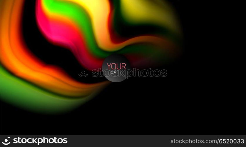 Abstract wave lines fluid rainbow style color stripes on black background. Artistic illustration for presentation, app wallpaper, banner or poster. Abstract wave lines fluid rainbow style color stripes on black background. Vector artistic illustration for presentation, app wallpaper, banner or poster