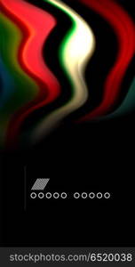 Abstract wave lines fluid rainbow style color stripes on black background. Artistic illustration for presentation, app wallpaper, banner or poster. Abstract wave lines fluid rainbow style color stripes on black background. Vector artistic illustration for presentation, app wallpaper, banner or poster