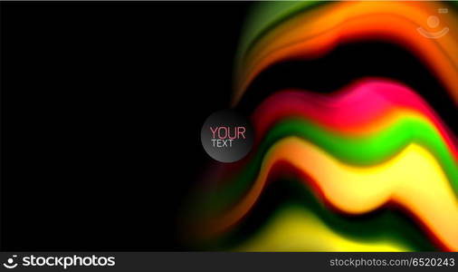 Abstract wave lines fluid rainbow style color stripes on black background. Artistic illustration for presentation, app wallpaper, banner or poster. Abstract wave lines fluid rainbow style color stripes on black background. Vector artistic illustration for presentation, app wallpaper, banner or poster