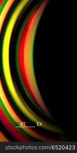 Abstract wave lines fluid rainbow style color stripes on black background. Artistic illustration for presentation, app wallpaper, banner or poster. Abstract wave lines fluid rainbow style color stripes on black background. Vector artistic illustration for presentation, app wallpaper, banner or poster