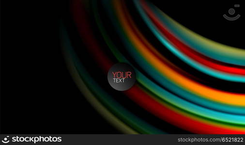 Abstract wave lines fluid rainbow style color stripes on black background. Artistic illustration for presentation, app wallpaper, banner or poster. Abstract wave lines fluid rainbow style color stripes on black background. Vector artistic illustration for presentation, app wallpaper, banner or poster