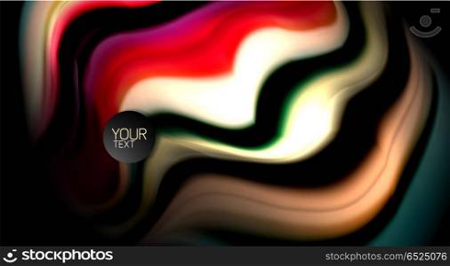 Abstract wave lines fluid rainbow style color stripes on black background. Artistic illustration for presentation, app wallpaper, banner or poster. Abstract wave lines fluid rainbow style color stripes on black background. Vector artistic illustration for presentation, app wallpaper, banner or poster