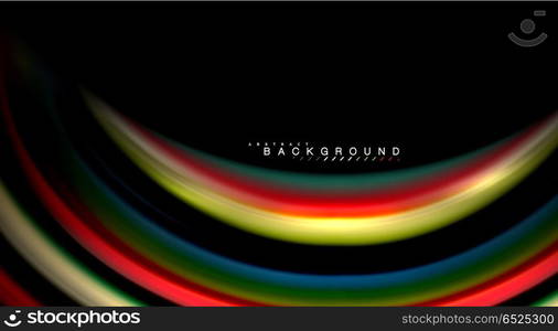 Abstract wave lines fluid rainbow style color stripes on black background. Artistic illustration for presentation, app wallpaper, banner or poster. Abstract wave lines fluid rainbow style color stripes on black background. Vector artistic illustration for presentation, app wallpaper, banner or poster