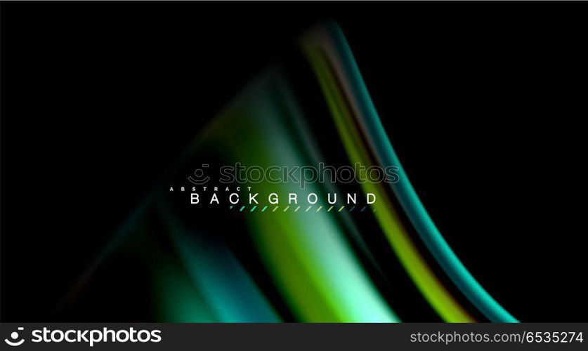 Abstract wave lines fluid rainbow style color stripes on black background. Artistic illustration for presentation, app wallpaper, banner or poster. Abstract wave lines fluid rainbow style color stripes on black background. Vector artistic illustration for presentation, app wallpaper, banner or poster