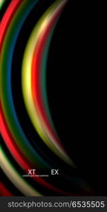 Abstract wave lines fluid rainbow style color stripes on black background. Artistic illustration for presentation, app wallpaper, banner or poster. Abstract wave lines fluid rainbow style color stripes on black background. Vector artistic illustration for presentation, app wallpaper, banner or poster