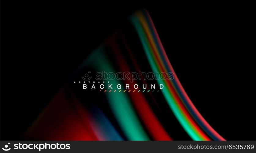 Abstract wave lines fluid rainbow style color stripes on black background. Artistic illustration for presentation, app wallpaper, banner or poster. Abstract wave lines fluid rainbow style color stripes on black background. Vector artistic illustration for presentation, app wallpaper, banner or poster