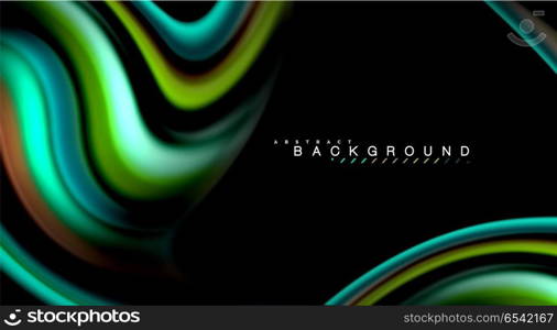 Abstract wave lines fluid rainbow style color stripes on black background. Artistic illustration for presentation, app wallpaper, banner or poster. Abstract wave lines fluid rainbow style color stripes on black background. Vector artistic illustration for presentation, app wallpaper, banner or poster