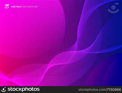 Abstract wave lines pattern on pink and blue gradient background. Vector illustration